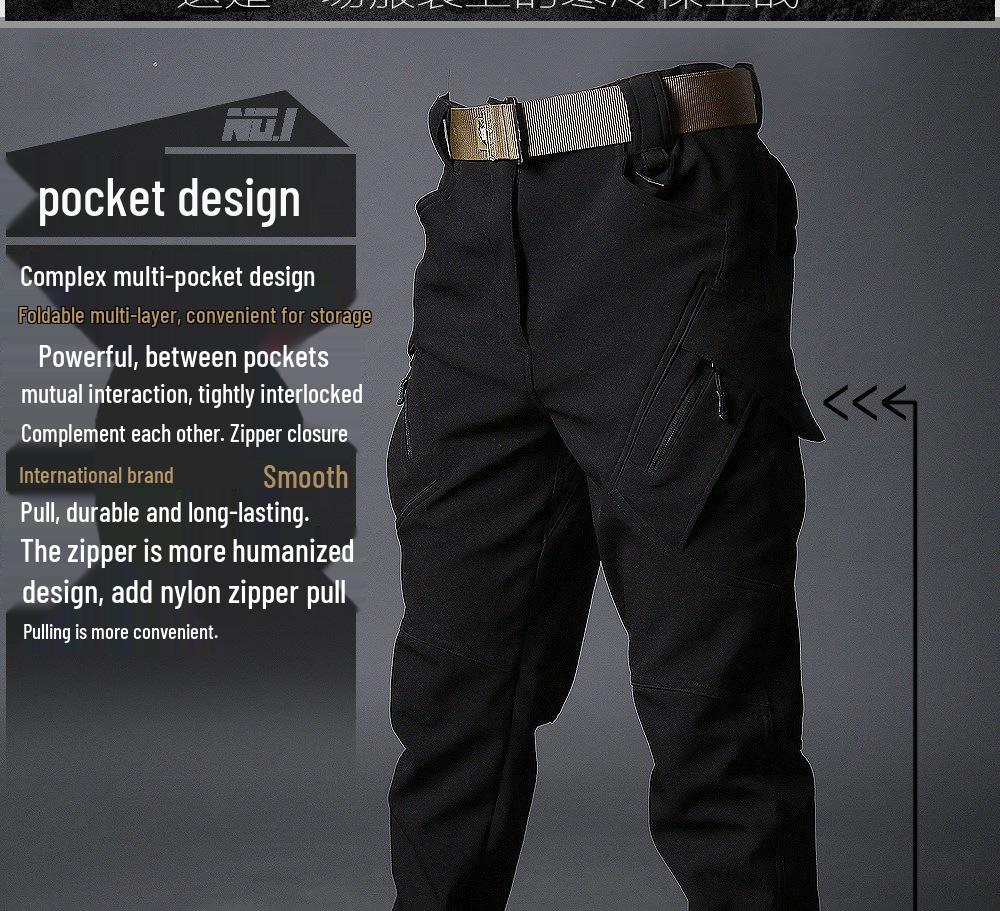 Angken Men's Winter Softshell Fleece-Lined Windproof Tactical Climbing Pants