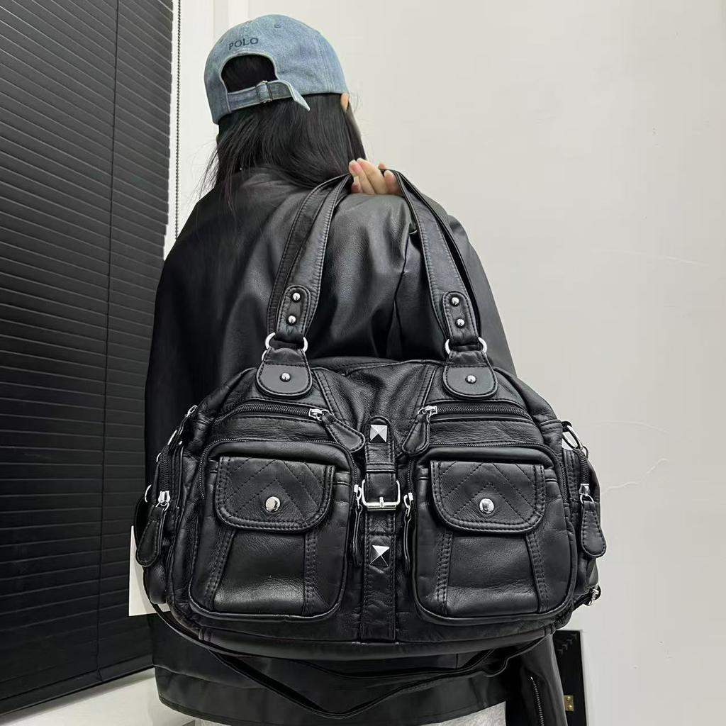 Ladies' Fashionable Retro Washed Vintage Hot Girl Tote Bag, Large Capacity Y2K Shoulder Bag
