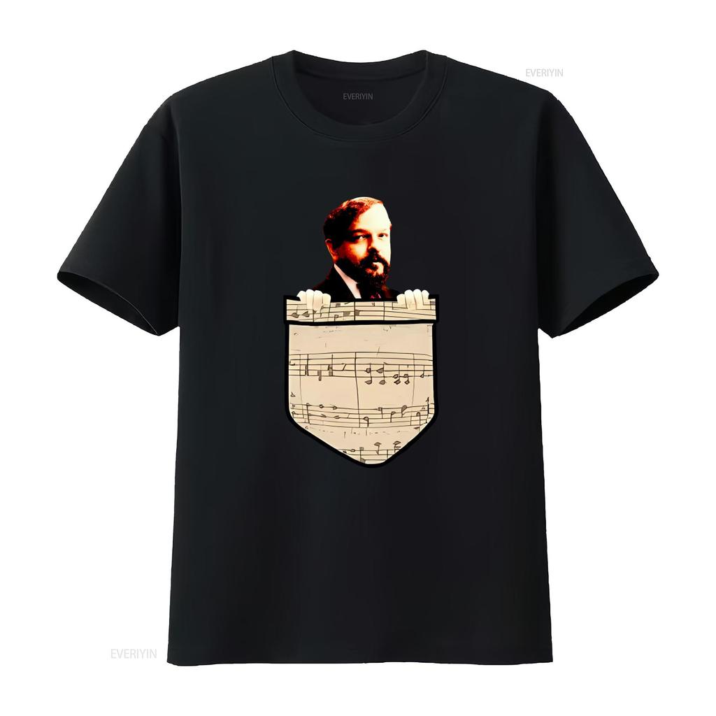 Debussy Music Notes Print T Shirt Perfect for Classical Lovers vintage Washed Stretched Stylish streetwear Versatile Casual