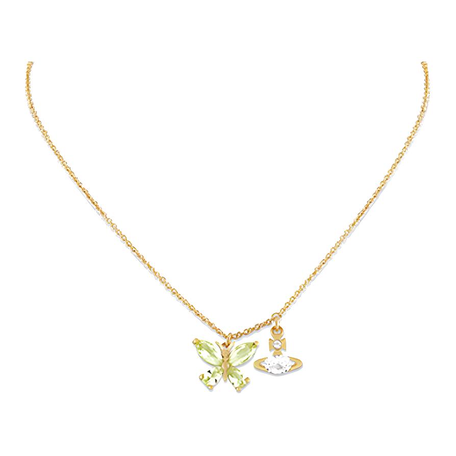 Vivienne Westwood Elianne Butterfly Pendant Zirconia Brass Cubic Zirconia Necklace Women necklace Gold 630203E702R750 Box