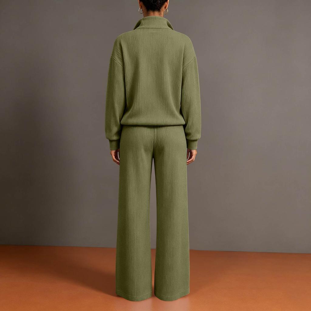 Women's Casual Half Zip Pullover Sweater and Wide Leg Pants Two Piece Set Lightweight Knit Loungewear Tracksuit for Everyday Wear