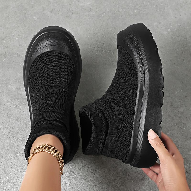 TUINANLE Women’s Round-Toe Chunky-Soled Elasticated Shoes: Comfortable, Flat, Casual and Stylish Mesh Shoes
