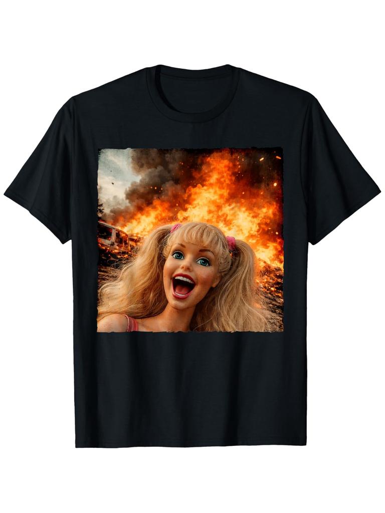 Babyface Meme Burning Freedom Satirical Humor Tshirt Casual Loose Fit Unisex Pure Cotton Streetwear Shirt for All Seasons