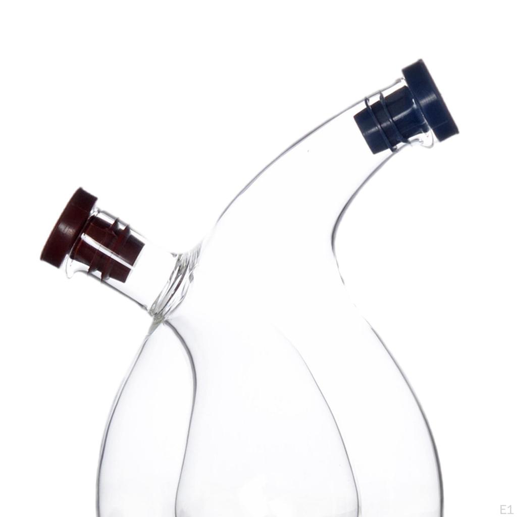 Transparente 2-in-1-Essig- und Ölflasche Getrennte Fächer mit Gummistopfen zum Kochen Multifunktional