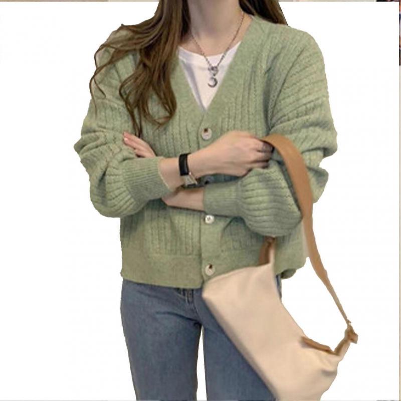 Women Knit Sweater Coat Loose Casual Long Sleeves V Neck Button Closure Knitted Sweater Coat Top