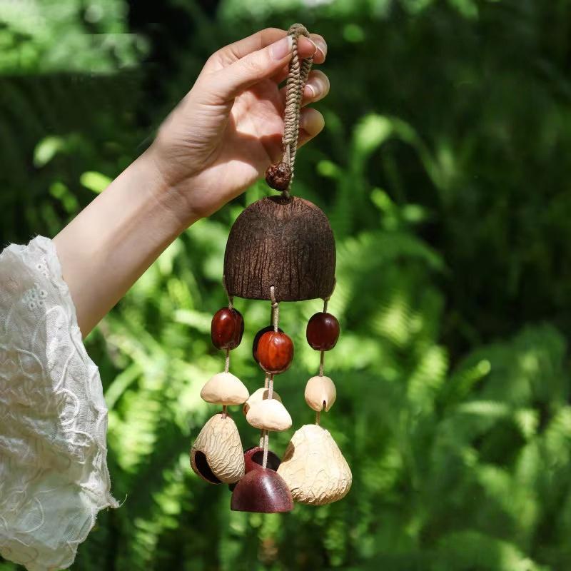 Handmade Hand-woven Natural Fruit Shell Wind Chime Pendant Bohemian Car Bag Charm Ethnic Tribal Sound Therapy Ornament for