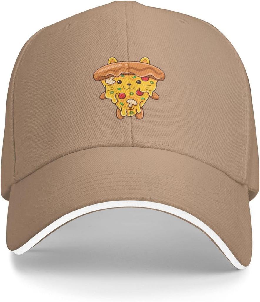 Cute Pizza Cat Embroidered Baseball Cap Polyester Adjustable Sandwich Brim Hat Casual