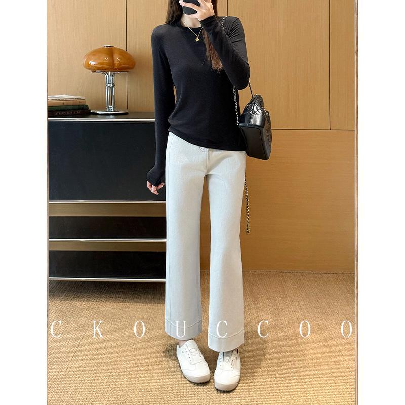 Rongtai Tencel High-Waisted Straight Leg Women s Jeans - 2026 Spring Collection, Stretch Slimming Cropped Cigarette Pants. XXL