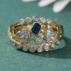 Exquisite Two Color Inlaid Blue White CZ Heart Women's Ring Geometry Daily Wear Party Jewelry