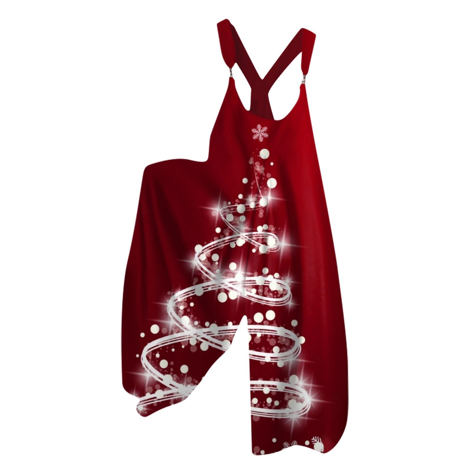 

Женский летний комбинезон с рождественским принтом в винтажном стиле (Нерегулируемые ремни) S красный