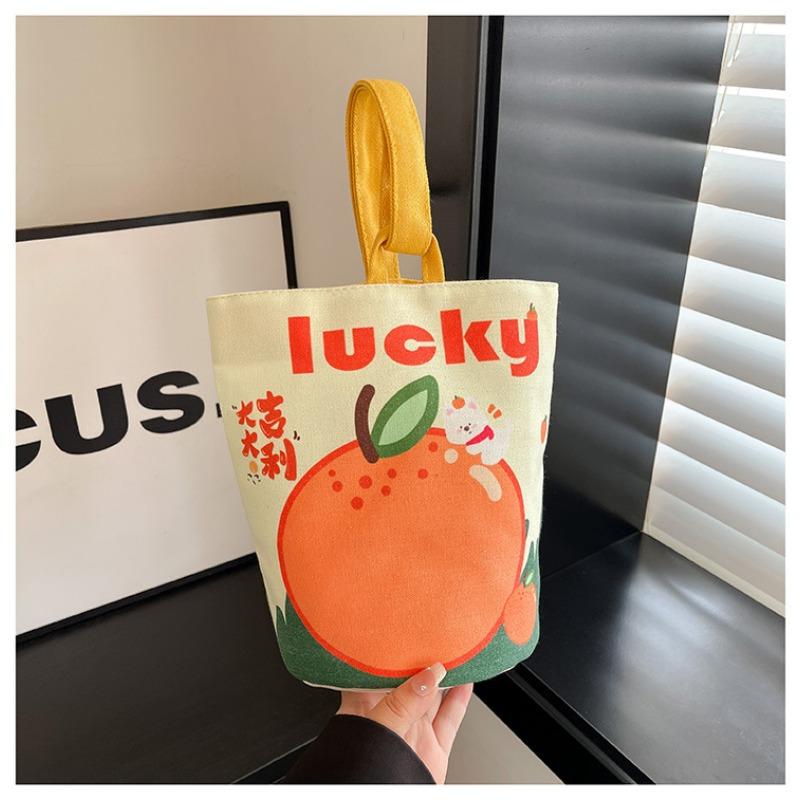 Original Cartoon Canvas Bucket Bag Full Moon Banquet Gift Cloth Bag Going Out Kindergarten Cute Little Bag