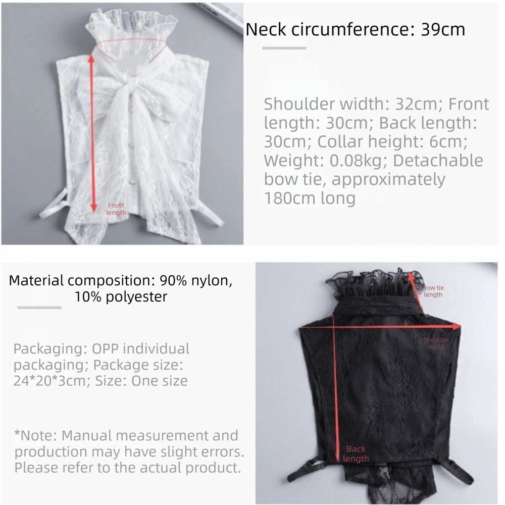 Fashion Detachable Lace Fake Collar Vintage Retro Style Bow Lace Collar Solid Color Elegant Ruffled Edge Collar False Collar