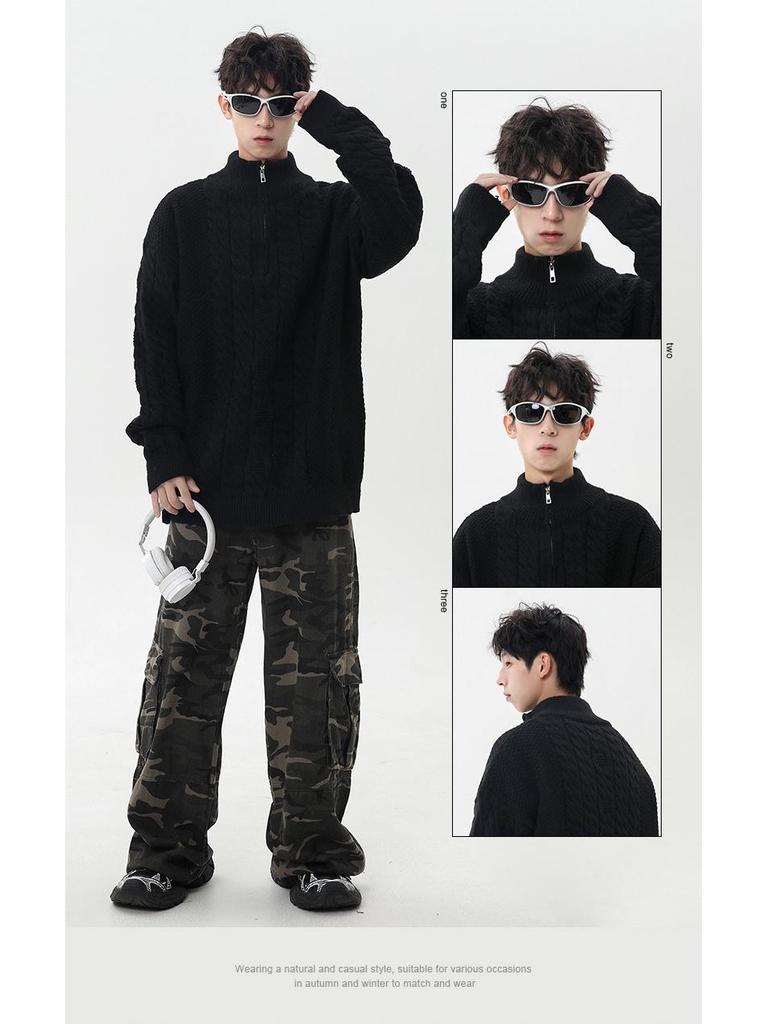 2026 Korean-Style Half-Zip Knit Sweater: Solid Color, Half-High Collar, Casual Autumn/Winter Youth Fashion.