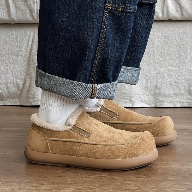 

Winter Fur Loafers Men Casual Shoes Plus Size Suede Leather Slip-on Flats Plush Man Moccasins Fleece Lined Snow Boots 38