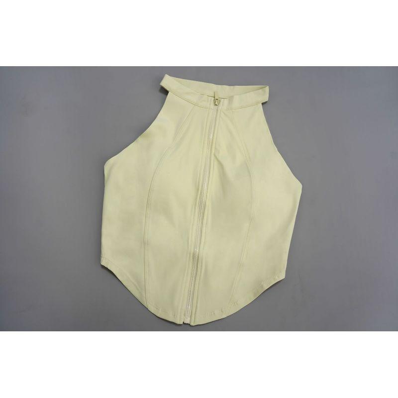 

10 Летний Сексуальный Йога Красота Спина Жилет Фиксированная Цельная Чашка Без Рукавов Бюстгальтер Передняя Молния Верхняя Одежда Слимминг Light yellow M