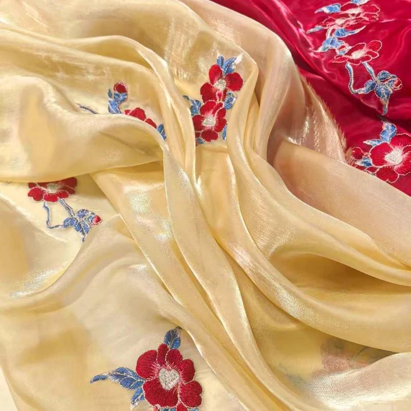 Tessuto di Garza Ricamato Camelia Cinese 100x150cm Designer per Cucire Abito Hanfu Antico Gonne a Faccia di Cavallo Costume da Palcoscenico