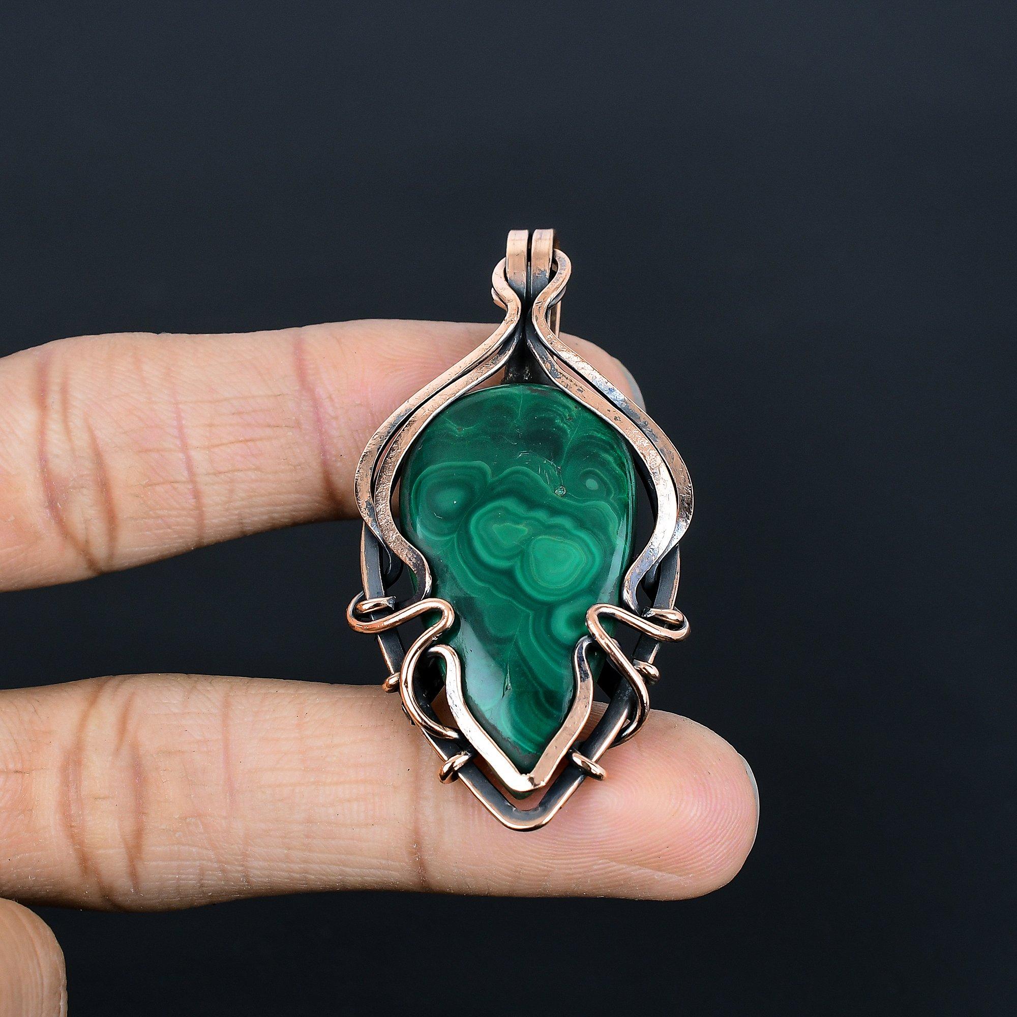 

Malachite Pendant, 999 Copper Wire Wrapped Jewelry. Gift For Women Handmade Pendant Gemstone Jewelry 2.24 Inches