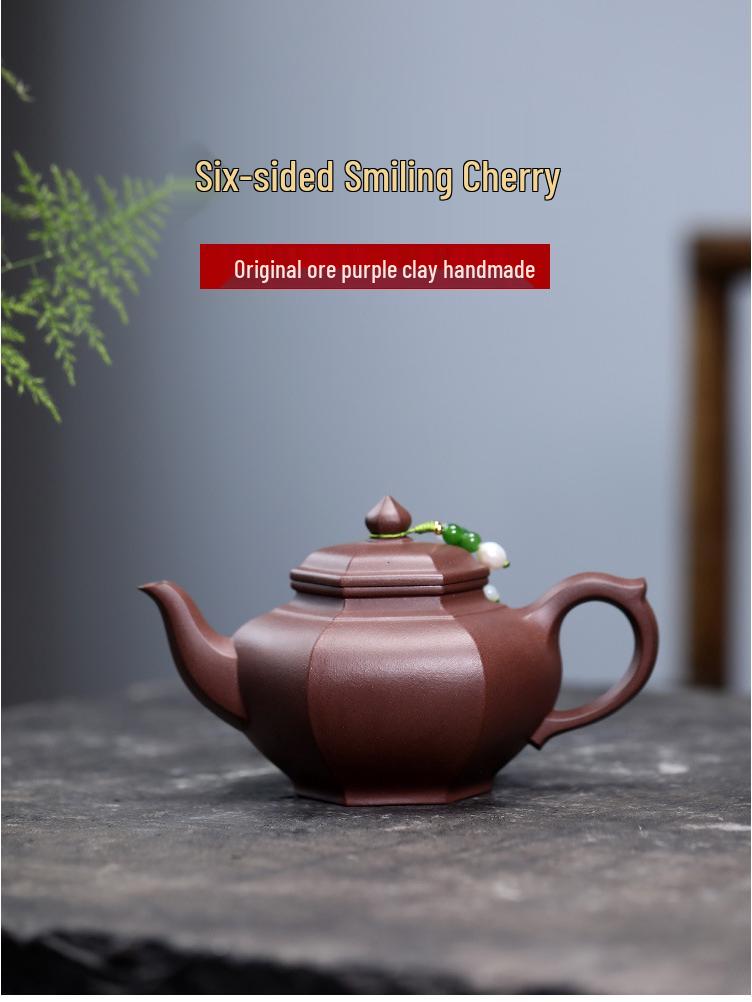 Handmade Yixing Zisha Six-Sided Teapot Set for Brewing Tea