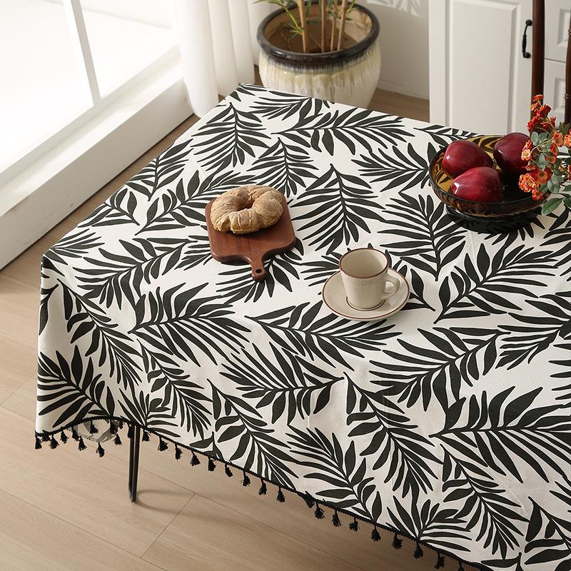 

Скандинавская скатерть из хлопка и льна с кисточками и принтом, маслостойкая - термостойкая для дома и столовой 150*100 cm