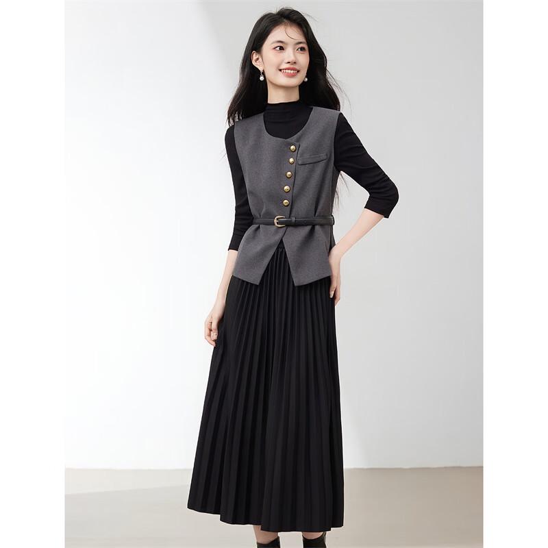 Women's Designer Vest & Pleated Dress Set
