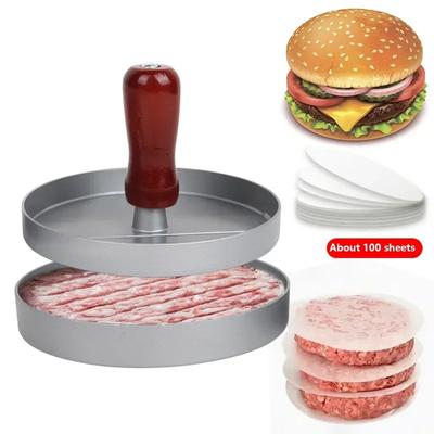 Burger Press Non-Stick Hamburger Patty Maker with Wax Paper Aluminum Burger Maker for Kitchen BBQ Grill