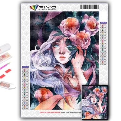 Kit Punto Croce Fai da Te Ricamo Diamante Ragazze e Fiori Pittura Diamante Decorazione Casa