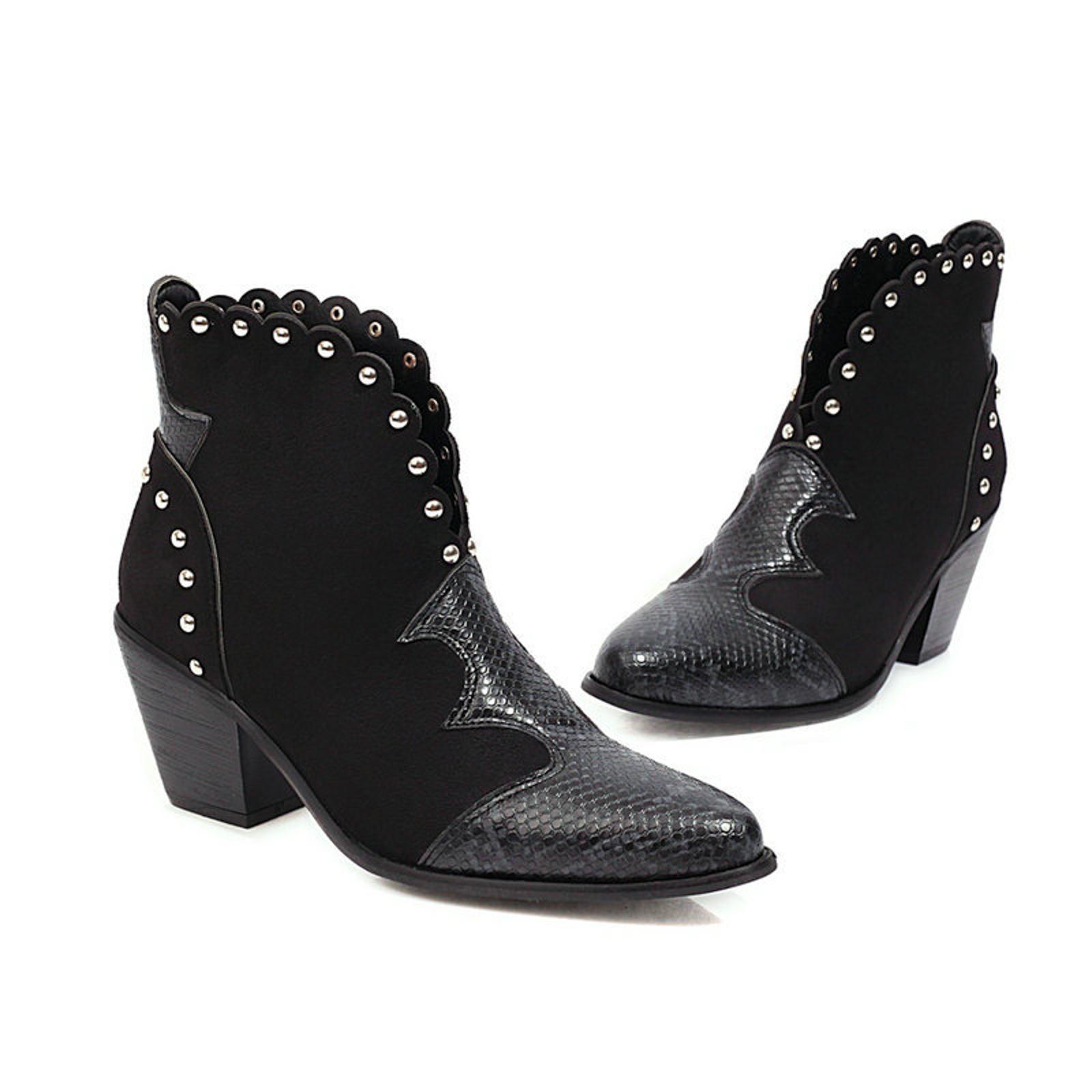 

Pointed Toe Women s Chunky Heel Short Boots With Shiny Finish Fashionable And Casual Slip Outerwear Womens Booties And Boots 36 чорний