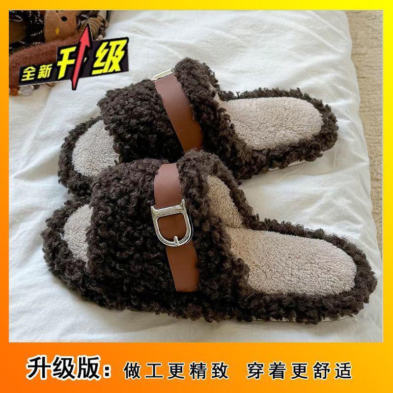 

Повседневные пушистые тапочки с чувством стиля, однословные хлопковые тапочки, женские, осенне-зимние, новые, на толстой подошве, универсальные 40-41