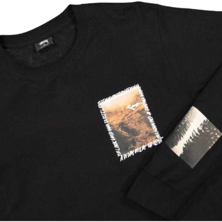 Stussy Classic Poster Font Long Sleeve American Vintage T-Shirt Unisex T-Shirt 1994492-BLACK
