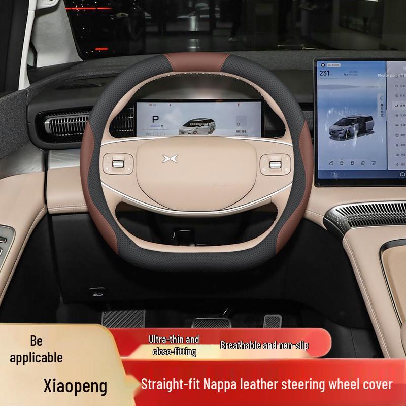 Non-Slip, Odorless Leather Steering Wheel Cover for XPeng X9 - Tailored Interior Modification, Hand-Sewn for a Perfect Fit Across 25 Models.