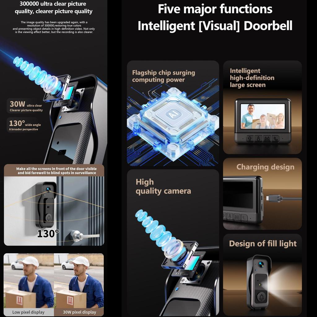 2.4G WiFi Video Intercom 4.3-inch Home Security Smart Doorbell Duplex Intercom Infrared Night Vision Smart Eye Peephole X6