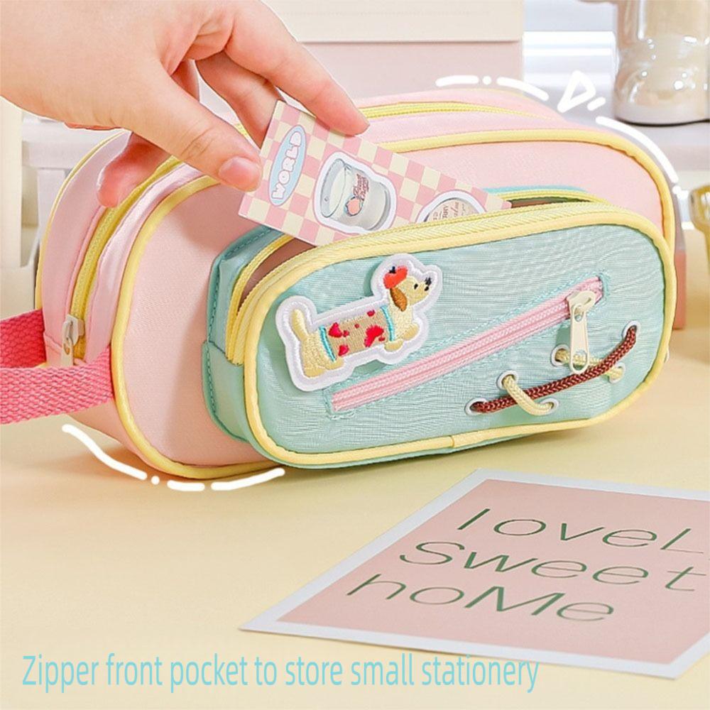 Large Capacity Pen Bag Hand-held Pencil Bags Dopamine Contrast Pencil Case  School Office Supplies