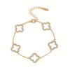 Women's Elegant Luxury Hollow Four-Leaf Flower Bracelet, French Style Jewelry Suitable for Daily Wear and Layering