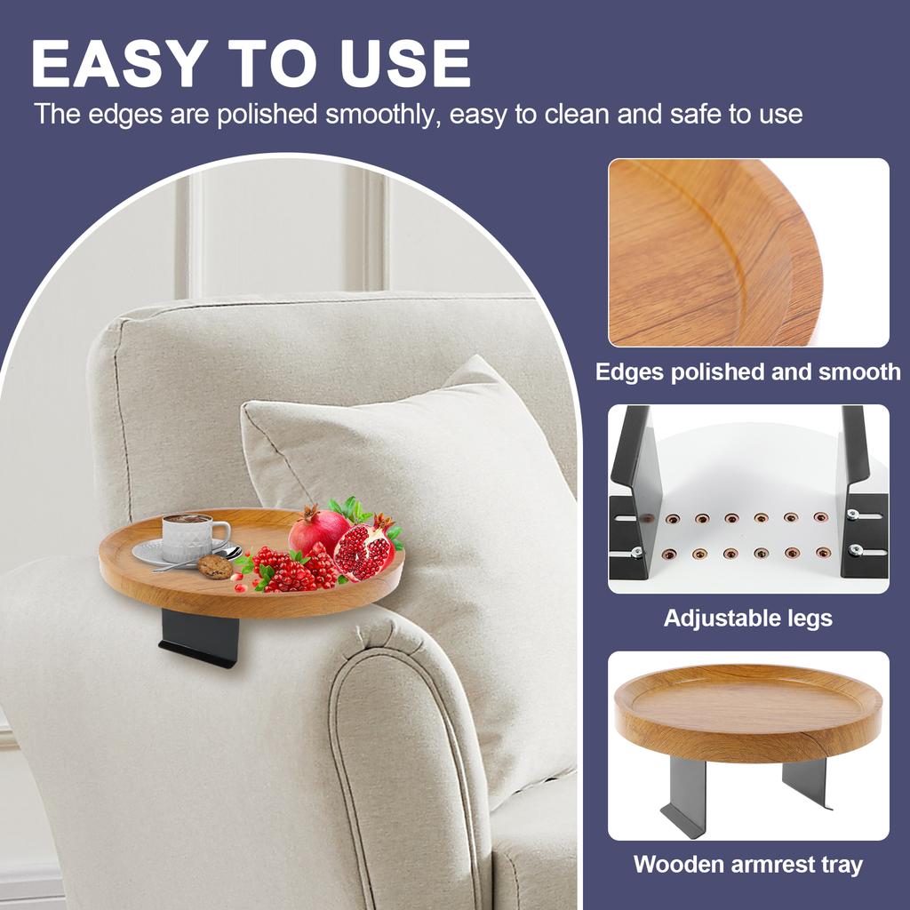 Sofa Armrest Tray Wood Couch Arm Table 5.5-15cm Width Adjustable Sofa Arm Rest Table Multifunctional Arm Chair Table Tray Heavy