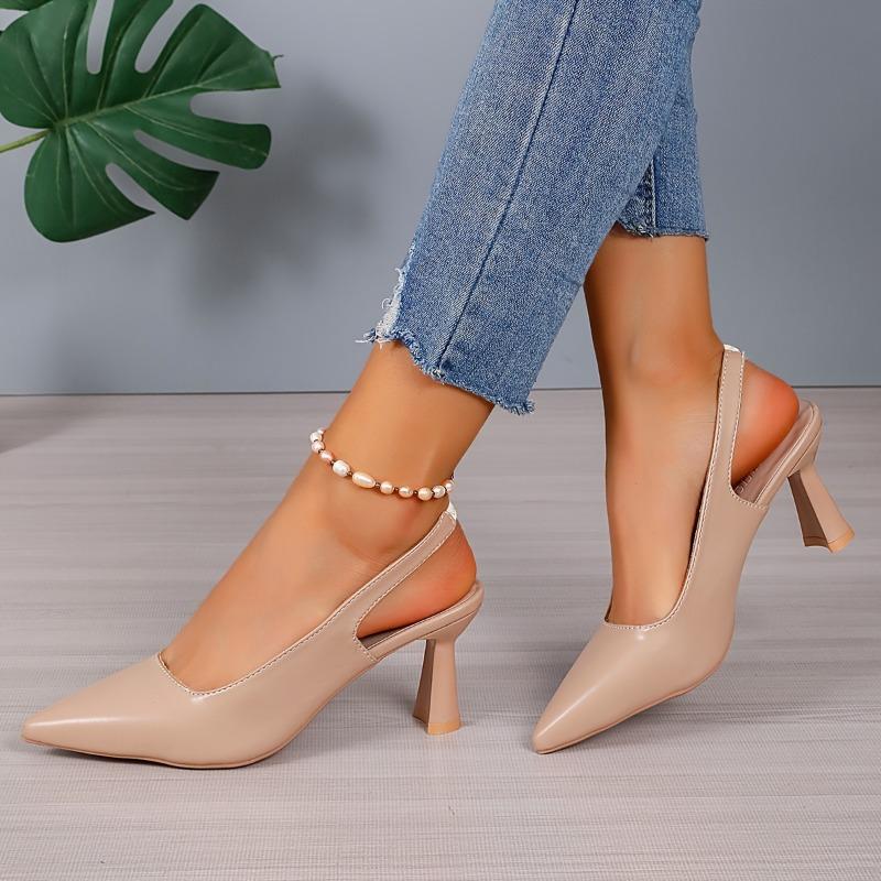 Stiletto Heel, Breathable Chic Women's Slingback Shoes | Pointed Toe, Sparkle Accent, Versatile for All Seasons, Microfiber Cover