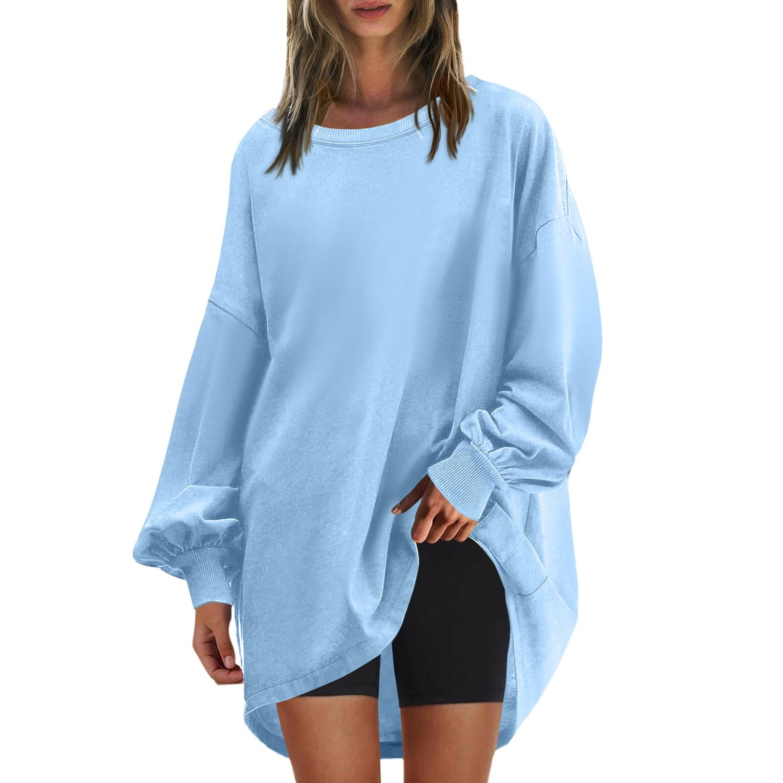 

Женская негабаритная круглая толстовка, модный однотонный пуловер, туника с длинными рукавами, топы XXL синий
