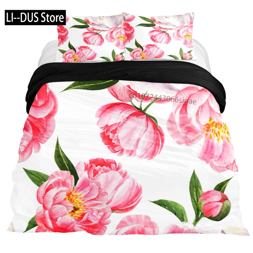 Duvet Cover Set Queen Floral Bedding Elegant Peony Bedding Soft Comforter Cover Set with With 2 Pillowcases 3Pcs Queen Full Size