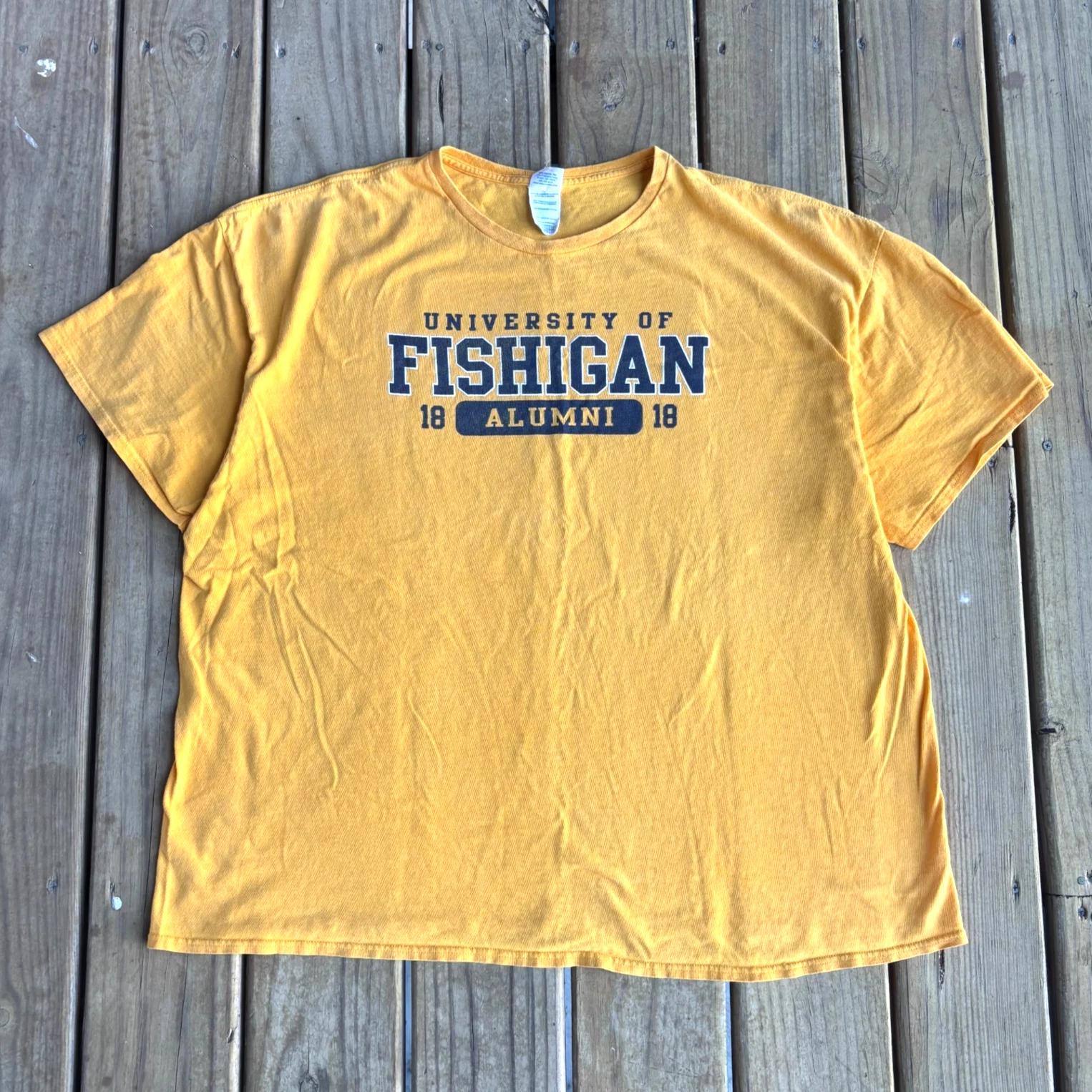 Y2K / Vintage University of Fishigan Alumni U-Mich Parody Yellow T-shirt Size 3XL M