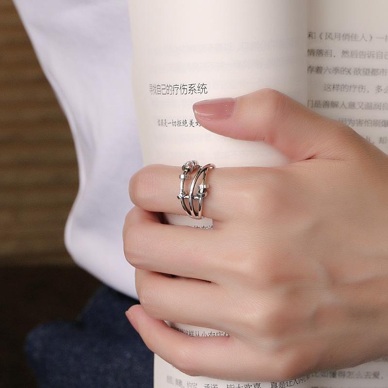 S925 Sterling Silver Three-ring Smart Ring Ins Wishing Transfer Beads Light Luxury Exquisite Index Finger Ring Female