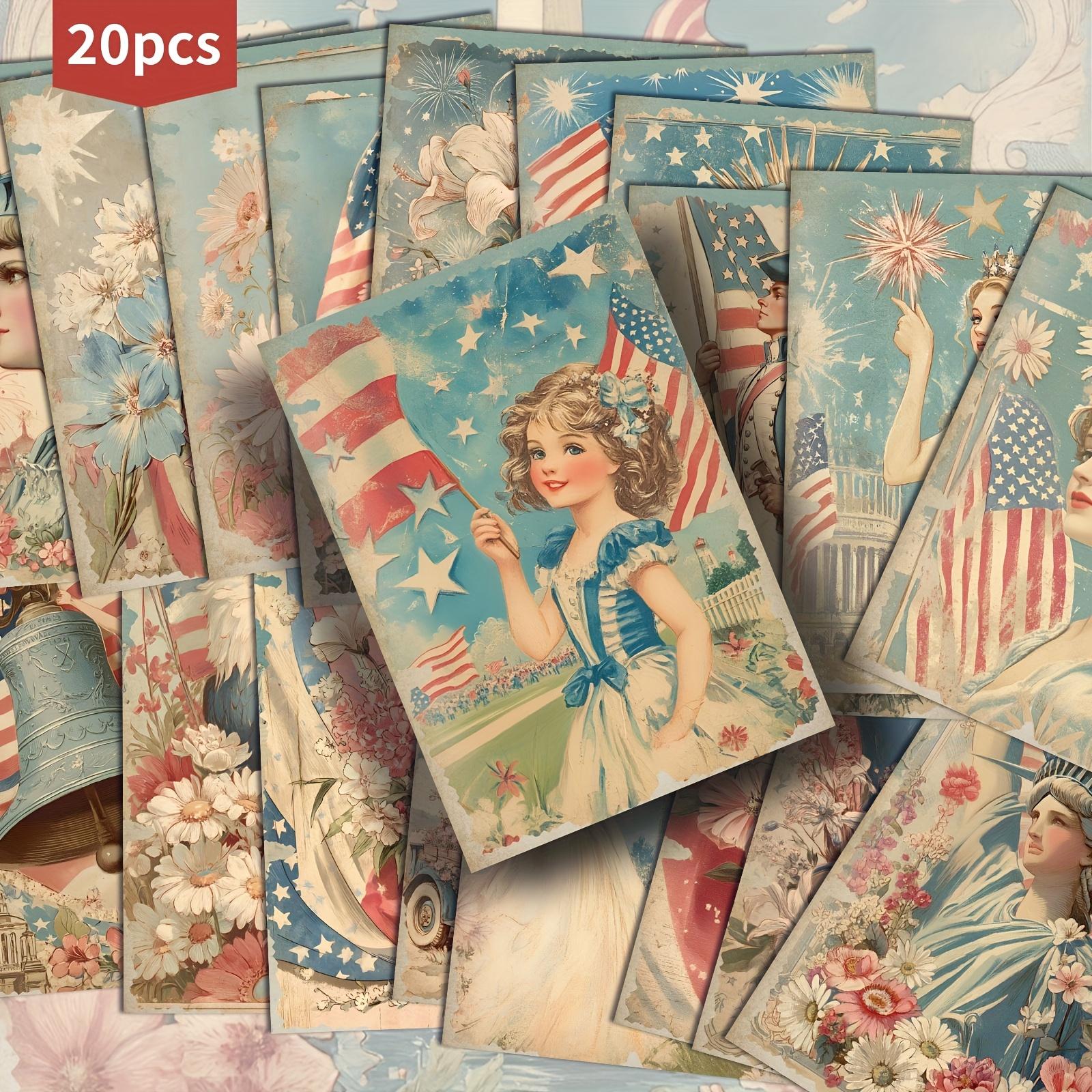 

20Pcs Retro American Independence Day Theme Postcard, Eagle Illustration Pattern Decorative Card, Scrap Book Material Card