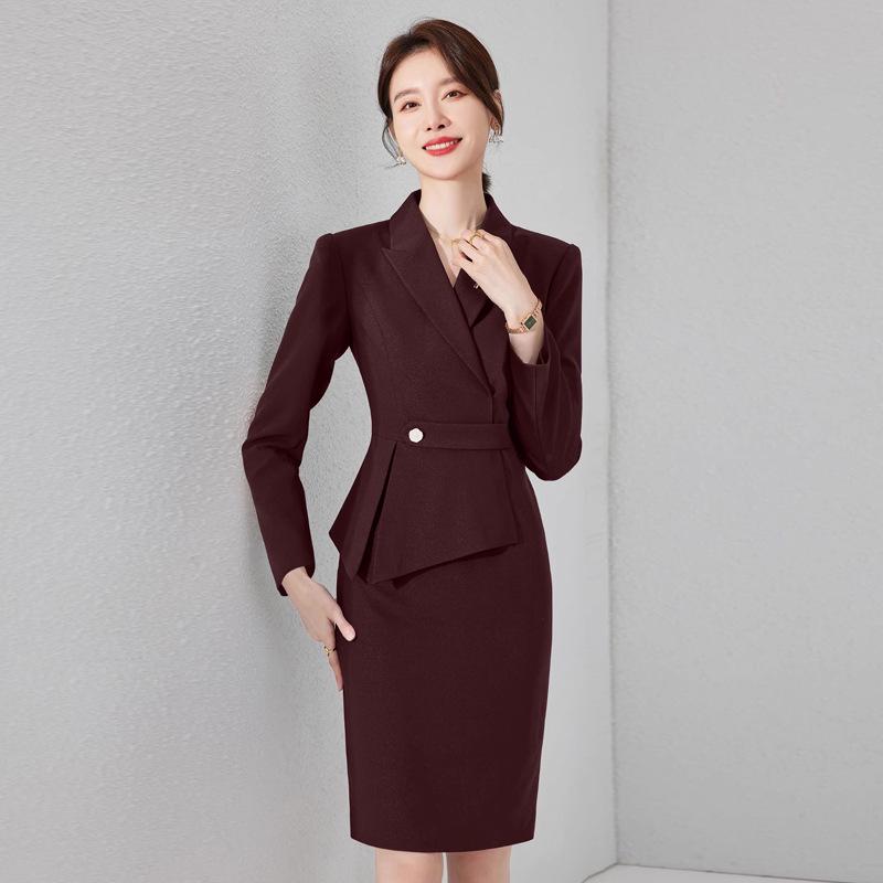 High-End Dunkelrotes Professionelles Damen-Schlankheits-Bodycon-Kleid mit Bauchabdeckung - Frühjahr & Herbst Kollektion