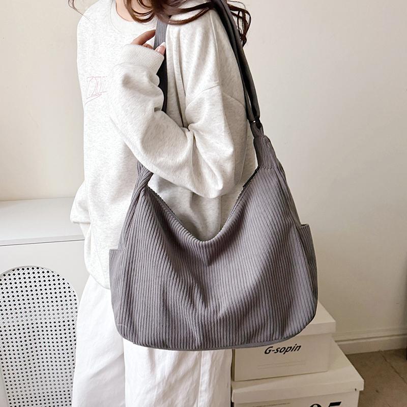 Borsa Hobo in Velluto a Coste con Silhouette Morbida e Cadente Tasche Laterali Ideale per l'Uso Quotidiano Casual da Donna