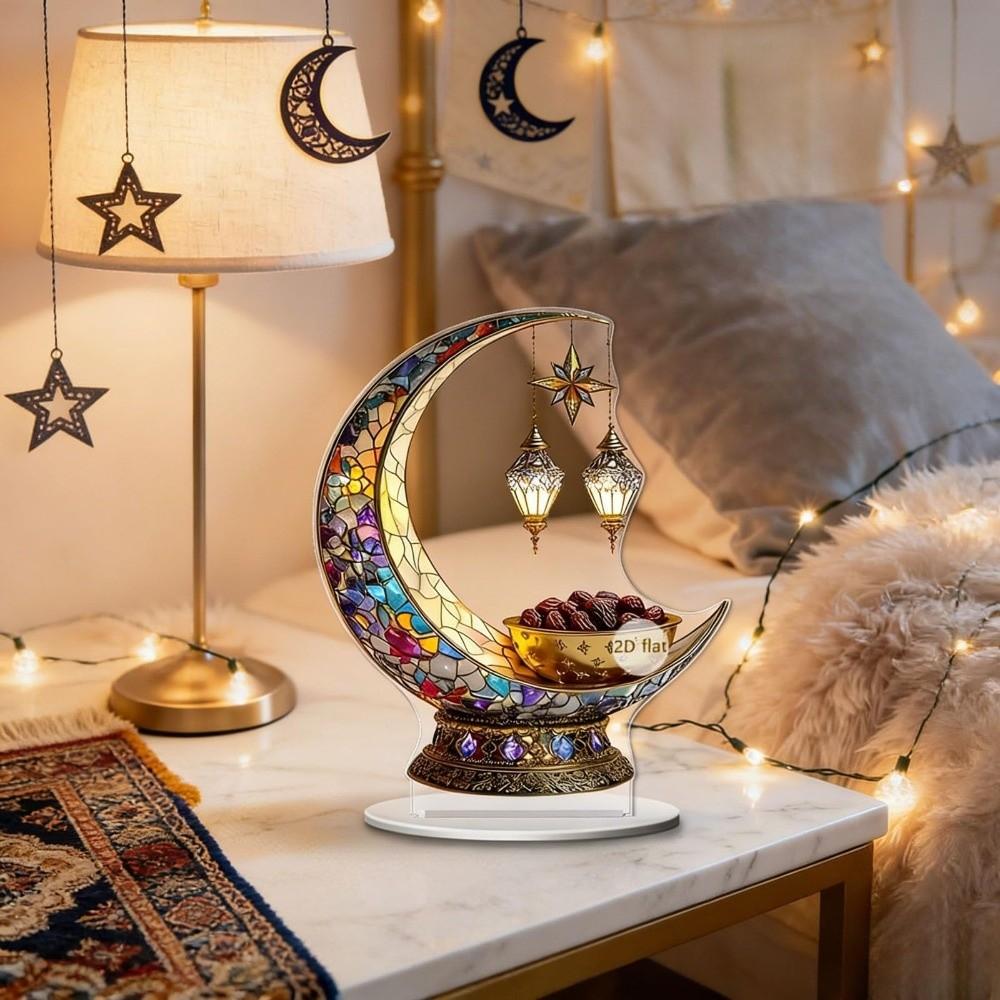 Elegant Crescent Islamic Desktop Ornament 2D Design Acrylic Moon Ornament  for Eid Al-Fitr