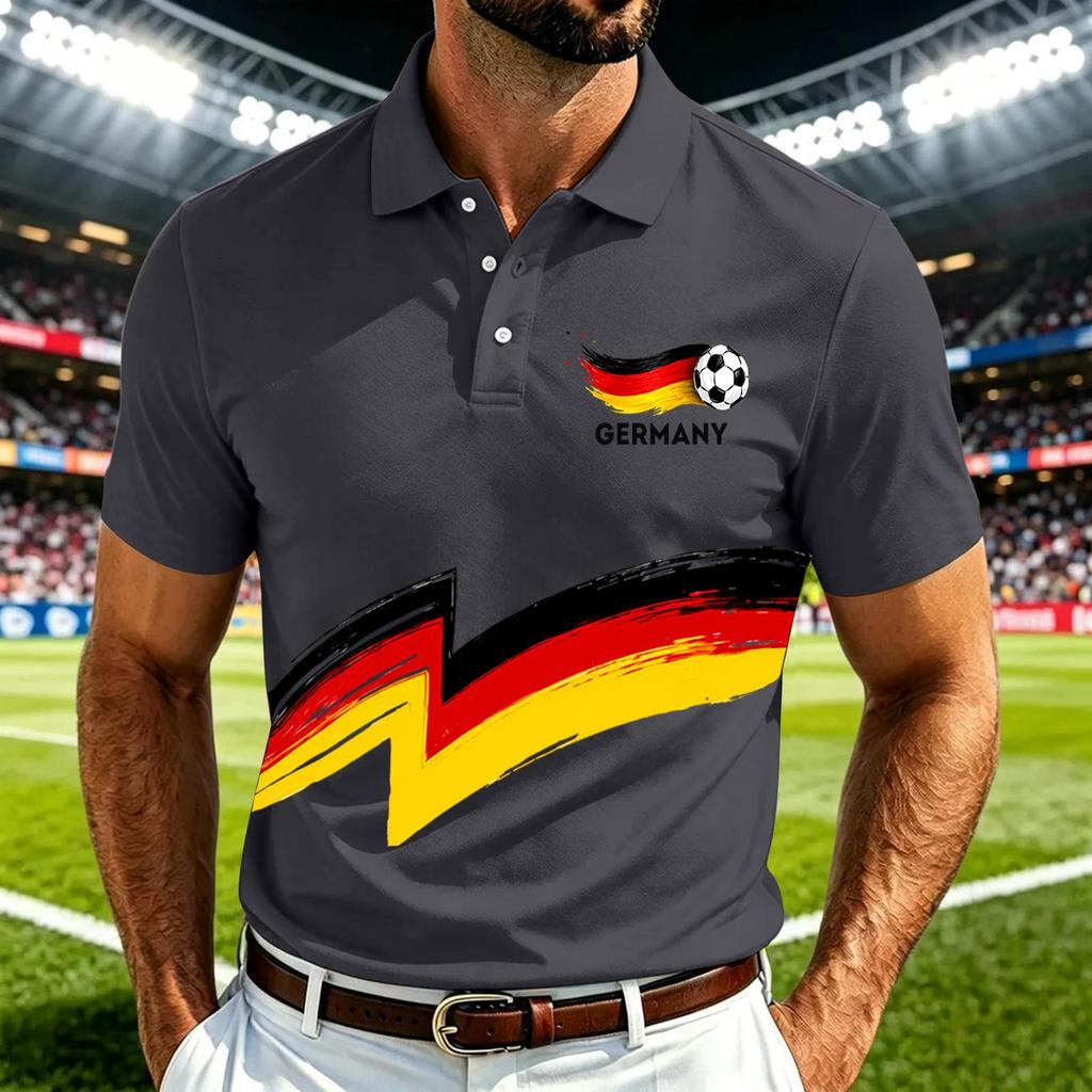 Men's Casual Soccer Print Quick-Dry Polo Shirt Lightweight Mesh Breathable Short Sleeve Top Suitable for Sports and Outdoor Activities
