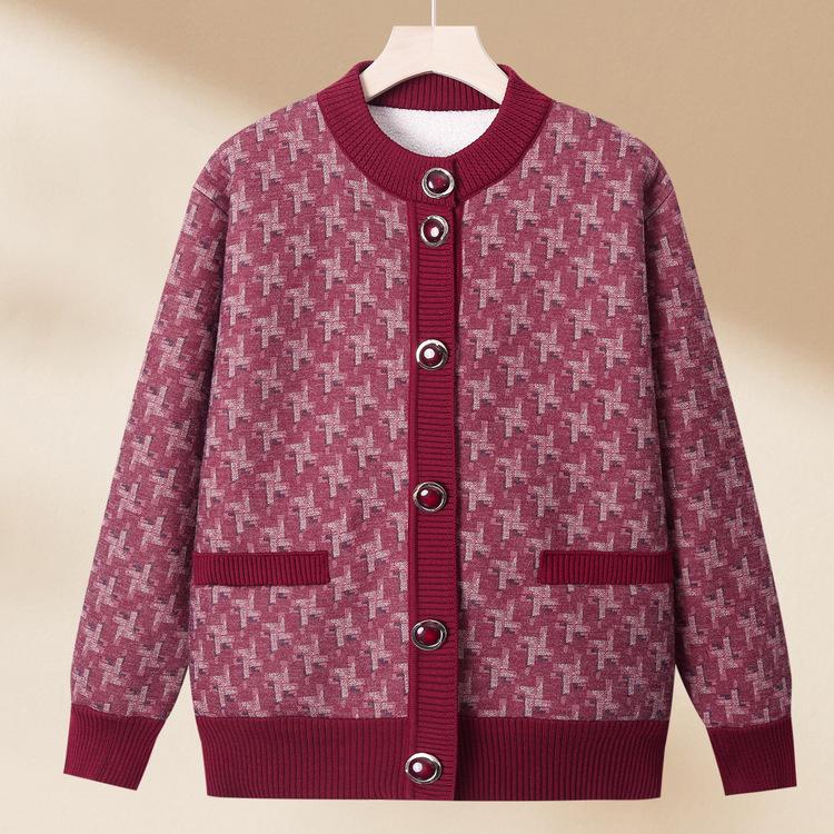 Suéter de Invierno para Mamá Cárdigan para Mujeres de Mediana Edad y Ancianas Tops de Invierno Abuelo Abuela Bolsillo Suéter Casual de Moda