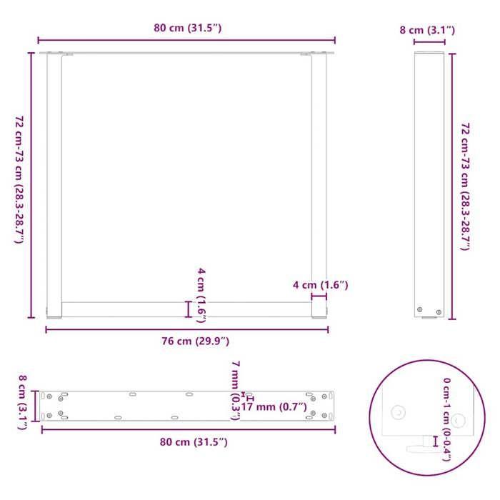 VidaXL Dining Table Legs U-Shape 2 Pieces Black 80 X (72-73) Cm Steel 4013188