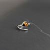 Pear Shape Tiger Eye Statement Ring, 925 Sterling Silver Open Band Ring, Minimalist Adjustable Stacking Ring for Women