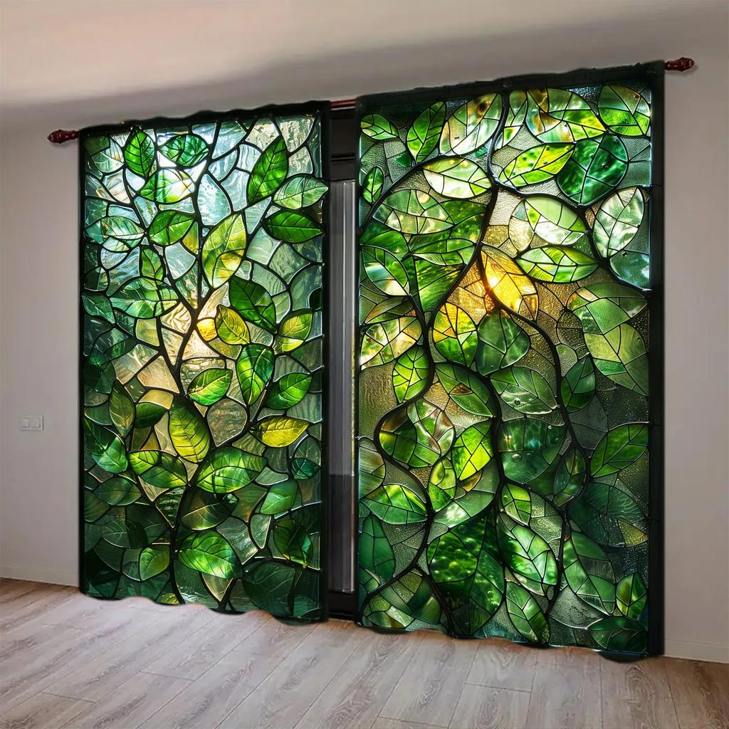 Set Of 2 Plant Glass Window Printed Curtain Home Decoration Curtains All Season Decorative Artistic Made Polyester