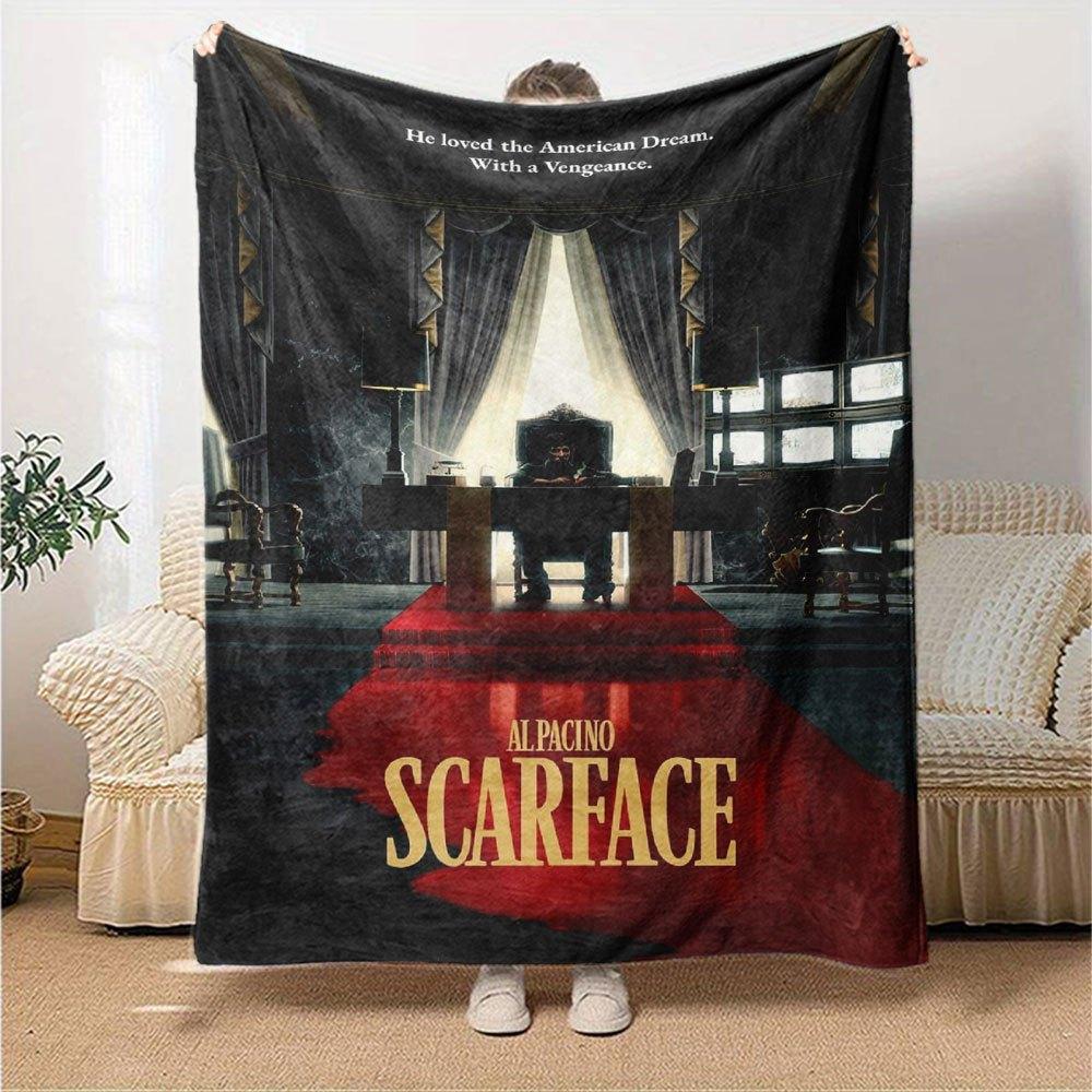 1pc Scarface-Inspired Flannel Blanket - Soft Cozy All-Season Throw for Bedroom, Sofa, Camping, Travel - Perfect Gift for Movie FansB53