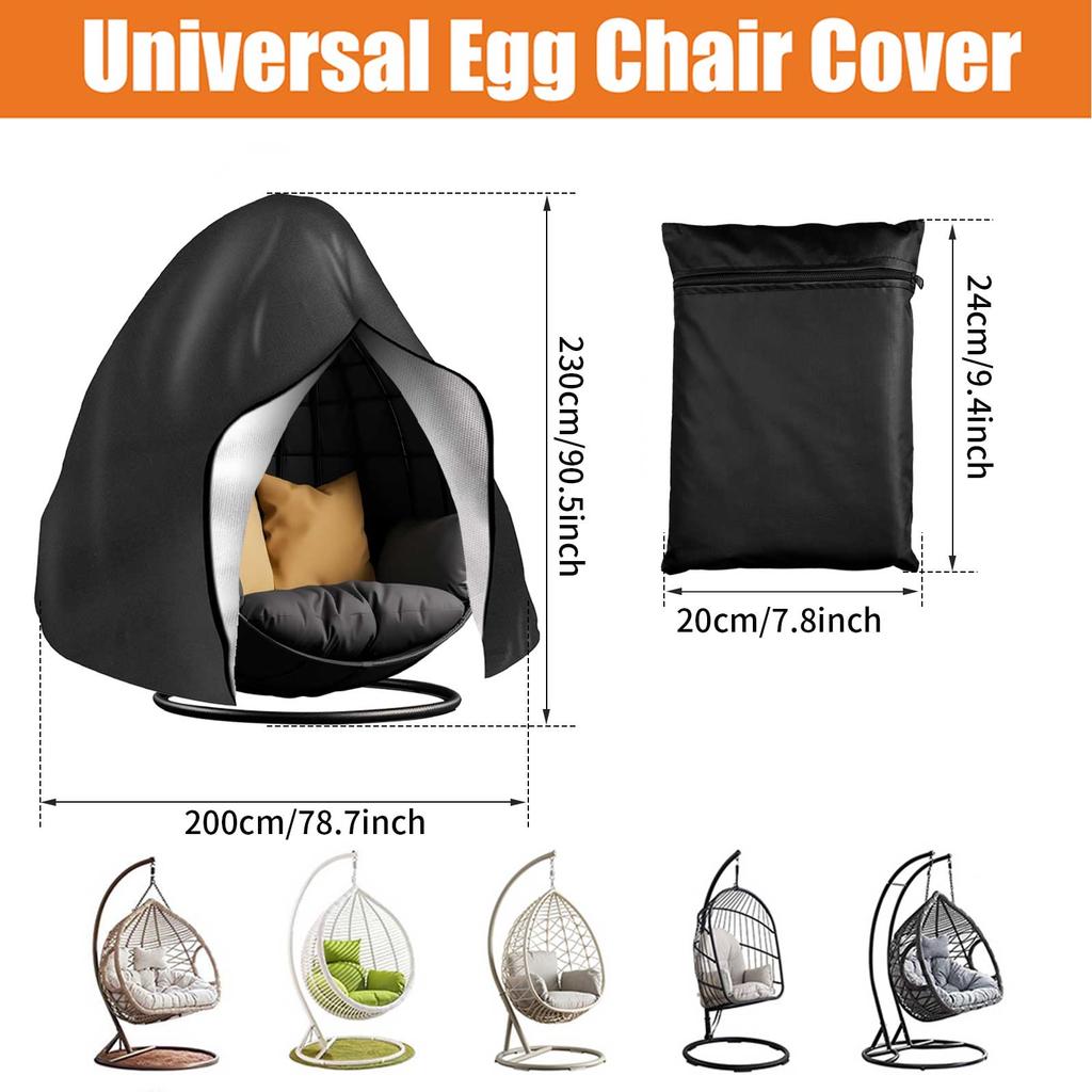 Waterproof Patio Hanging Egg Chair Cover Outdoor Single seat Cocoon Swing Egg Chair Cover with Zipper 210D Heavy Duty Slipcovers